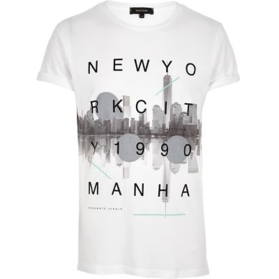 White New York skyline print t-shirt